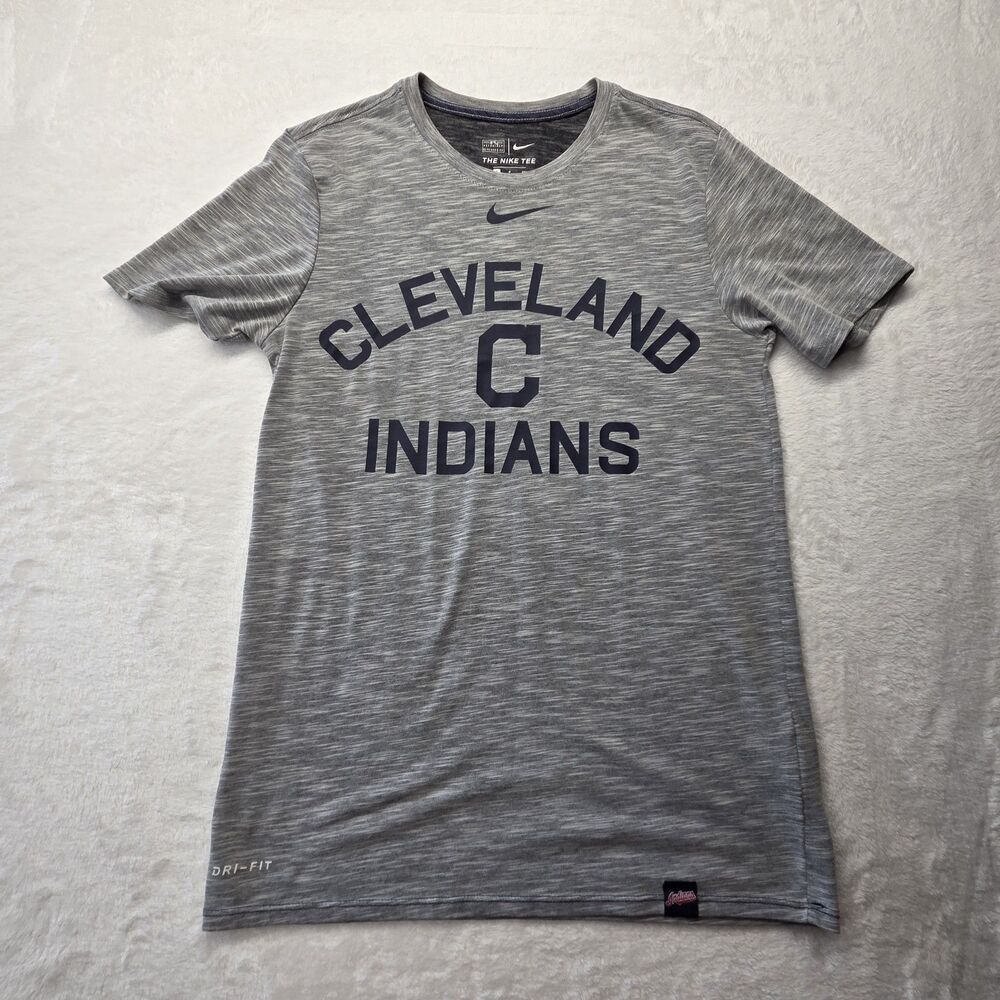 CLEVELAND INDIANS gray athletic Nike Dri Fit short sleeve shirt men's Small